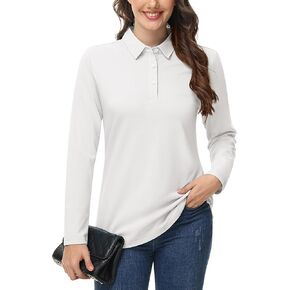 MAGCOMSEN Women's Polo Shirts Long Sleeve 3-Button Cotton Cool Shirts Wicking Casual Business Collared Shirts Tops