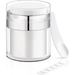YOCASII 1.7oz Airless Pump Jar, Refillable Cream Jar Vacuum Bottle Dispenser, Pump Moisturizer Container With Spatula, Moisturizer Pump Dispenser Pump Jars for Lotions and Creams