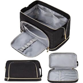 Double Layer Makeup Bag,Large Cosmetic Bag,Wide-open Makeup Travel Bags,Waterproof Nylon Makeup Bag for Women, Portable Toiletry Bag Make up Organizer Case for Summer Travel in Kuwait