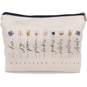 Christian Bible Scripture Galatians 5:22-23 Love Joy Peace Positive Kindness Selfcontrol Floral Makeup Bag Decorative Women's Cosmetic Bag Zipper Pouch Travel Toiletry,Christian Gifts for Women Faith