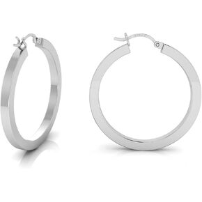 حلق TURQ N TAUPE من الفضة الإسترليني عيار 925 بتصميم إيطالي مربع الشكل للنساء والفتيات - خفيف الوزن 36 ملم حلق دائري فضي مربع الشكل in Kuwait