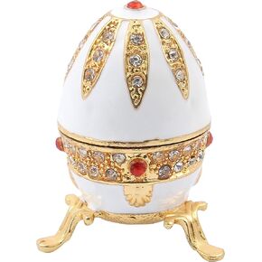QIFU Mini Faberge Egg Hand Painted Enamel Hinged Jewelry Trinket Box Unique Gift for Home Decor（White） in Kuwait