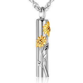 XIUDA Sunflower Urn Necklace for Ashes Cylinder Bar Necklace for Ashes Memorial Pendant Keepsake Cremation Jewelry for Women