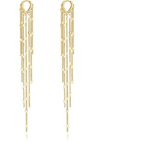Hius Long Tassel Earrings for Women, 18K Gold Plated Dangle Drop Chain Earrings, Statement Silver Fringe Earrings for Girls