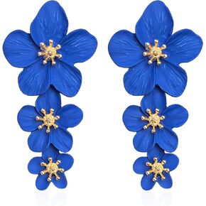 Bohemian Daisy Flower Matte Floral Petal Drop Dangle Earrings 3 Layered Tiered for Women Girls Chic Boho Wedding Jewelry