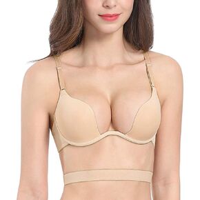 JOATEAY Women Push Up Bra Sexy Deep U Plunge Convertible Padded Add Cup Underwire Low Back Halter Bra