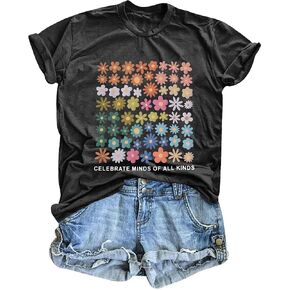 Celebrate Minds of All Kinds Shirt Women Autism Awareness T Shirt Mental Health Inspirational Short Sleeve Tee Tops