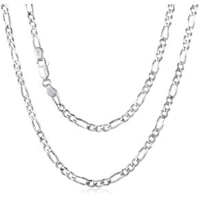 925 Sterling Silver Diamond Cut Figaro Chain Necklace 2mm - 5mm Width for Men & Women Strong, Safe and Beautiful Italian Figaro Link Chains 16-30 Inch (with Gift Box)