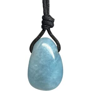 Luck Strings Aquamarine Gemstone Pendant - Genuine Beryl Crystal Jewelry for Men and Women - Adjustable Size - March Birthstone