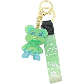 Gradual Acrylic Bear Keychain, Cute Color Bear Keychain Creative Dynamic rope Resin Animal Pendant Metal Keychain