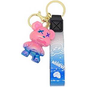 Gradual Acrylic Bear Keychain, Cute Color Bear Keychain Creative Dynamic rope Resin Animal Pendant Metal Keychain
