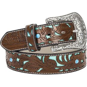 حزام فيكودا رعاة البقر الغربي منقوش - أحزمة من جلد البولي يوريثان مع إبزيم فيروزي للنساء والرجال in Kuwait