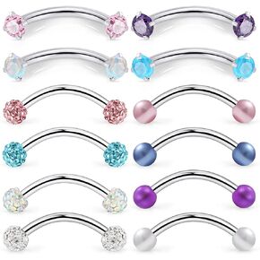 Ocptiy 16G Eyebrow Rings Rook Daith Piercings 316L Surgical Steel Snake Bites Vertical Lip Belly Rings Curved BarBells Helix Cartilage Earrings Studs Piercing Jewelry for Women Men 8mm 10mm Length