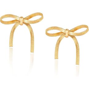 Gold Bow Drop Earrings for Women Girls Trendy Ribbon Bow Dangle Statement Earrings Gift Hypoallergenic Formal Bow Jewelry in Saudi Arabia