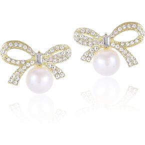 Gold Bow Drop Earrings for Women Girls Trendy Ribbon Bow Dangle Statement Earrings Gift Hypoallergenic Formal Bow Jewelry