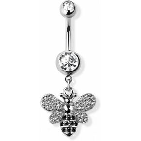 Pierced Owl 14GA 316L Stainless Steel CZ Crystal Bumble Bee Dangling Belly Button Ring