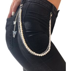 Punk Trouser Chain Pocket Chain Pearl Butterfly Jean Pants Belt Chains Waist Belly Body Chain Silver for Women and Girls