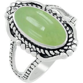 TISHAVI 5.25Cts Native American Style Oval Shaped Natural Gemstone Rings For Women, Sterling Silver Birthstone Ring Jewelry Gift For Women Mom Wife Girlfriend Sister