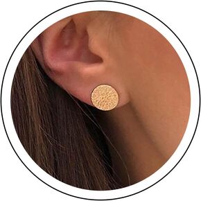 Andelaisi Boho Disc Coin Earrings Gold Matte Coin Studs Earrings Vintage Textured Coin Earrings Minimalist Hammered Coin Disc Earrings Jewelry for Women and Girls