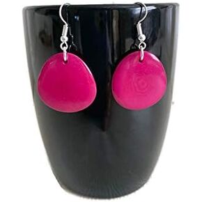 Tagua Earrings in Fuchsia Pink, Vegetable Ivory Dangle Earrings TAG272, Organic Earrings, Tagua Earrings in Pink