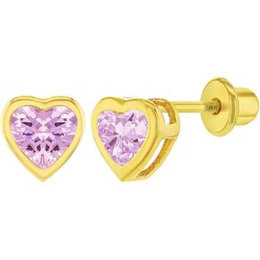 Gold Plated White Cubic Zirconia Heart Safety Screw Back Earrings Stud for Toddlers & Little Girls - Lovely White Crystal Heart Jewelry Gift for Birthdays or Valentine's Day