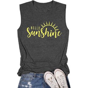 TAOHONG Hello Sunshine تانك القمم المرأة لطيف قمصان بلا أكمام الصيف الشاطئ عطلة سترة المحملة in Kuwait