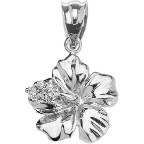 Flower Collection Dainty Sterling Silver CZ Caribbean Hibiscus (Malvaceae) Pendant