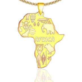 Xusamss Punk Rock Stainless Steel Africa Map Pendant Necklace,22inches Link Chain