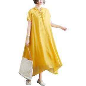 ellazhu Women's Short Sleeve Solid Color Floral Hem Maxi Length High Low Dress GA2695