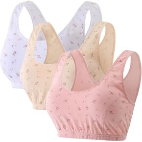 3 Pack Everyday Front Close Bras - Women Full-Freedom Cotton Soft Bra Front Button Adjustable Non-Padded Bras