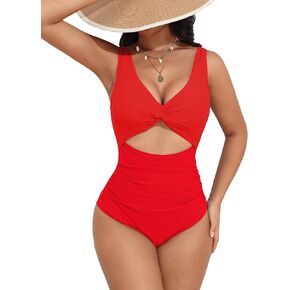 AI'MAGE Women's One Piece Swimsuit High Waisted Bathing Suit Cutout Monokini V Neck Swimwear S-2XL