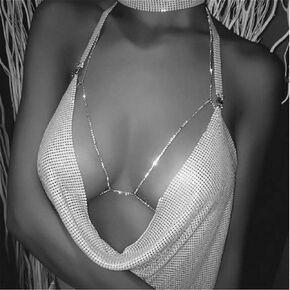 Cathercing Sexy Women Body Chain Crystal Bra with Rhinestone Shining Waist Belly Bikini Chain for Women and Girls on Beach Night Club Party Jewelry Accessories