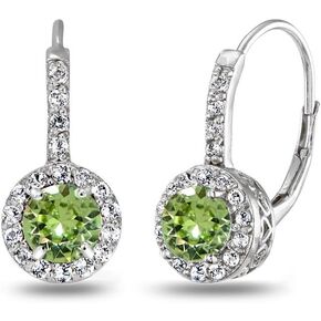 Sterling Silver Earrings for Women, Birthstone Earrings, Crystal Earrings, Round Halo Leverback Earrings, Huggie Earrings for Women, Dainty Earrings, Dangle Earrings for Women, Drop Earrings