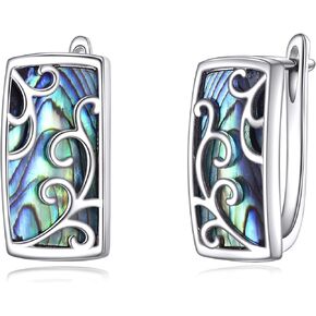 Celtic/Dragonfly/Filigree/Paw Print Abalone Shell Hoop Earrings Sterling Silver Dangle Drop Huggie Jewelry Gifts for Women Girls…
