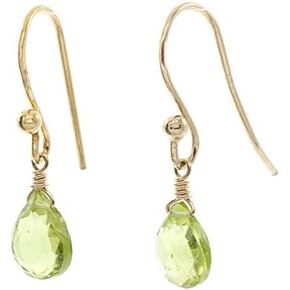 14 k Gold Plated Sterling Silver Fishhook Earrings made with Faceted Peridot Gemstone Teardrops for Women, Girls, and Teens