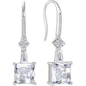 925 Sterling Silver 8MM Square Birthstone Earrings, CZ Dainty Dangle Fish Hook Solitaire Earrings for Women Jewelry Gifts
