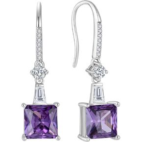 925 Sterling Silver 8MM Square Birthstone Earrings, CZ Dainty Dangle Fish Hook Solitaire Earrings for Women Jewelry Gifts