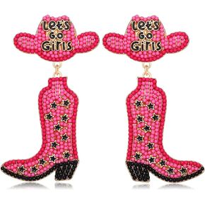 Western Cowgirl Earrings Beaded Cowboy Boot Earrings for Women Statement Boho Cowgirl Drop Dangle Earrings Party Jewelry