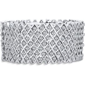Bling Jewelry Brides Wedding Fashion Wide Pink Rose Gold Plated White Crystal Encrusted Statement Stretch Bracelet For Women Teens Prom Adjustable
