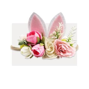Bunny Ear Headband Girls Flower Crown Spring Bunny Headbands,Newborn Nylon Bows for Easter Costum