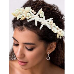 Unicra Silver Starfish Headband Silver Pearl Bridal Hair Band Sea Shell Hair Hoop Beach Wedding Hair Accessories for Women and Girls