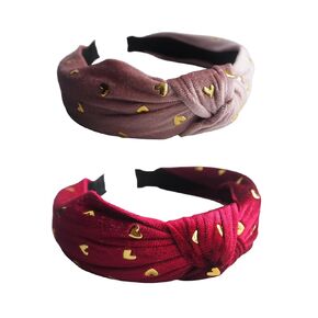VHWMHEAD Valentines Knotted Headband for Women Girls Velvet Red Pink Heart Headbands Wide Love Headbands for Girl Knot Hair Band for Women Headwear Valentines Day Hair Accessories 2Pcs
