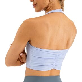 Ukaste Women's Halter Ruched Backless Sports Yoga Bra Longline Workout Crop Bras Tops in Kuwait