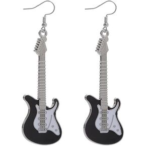 Cute Vintage Punk Music Bass Electric Guitar Earrings Charms Instrument Drop Dangle Jewelry Gifts for Women Teens Girls White