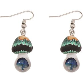 Cute 3D Mushroom Dangle Earrings for Women Girls Hypoallergenic Lovely Acrylic Resin Woodland Theme Charms Drop Dangling Fish Hook Stud Earrings Funny Weird Holiday Party Dress Accessories Jewelry Gifts