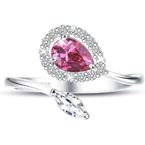 925 Sterling Silver Birthstone Rings for Mothers Teardrop CZ Engagement Rings Birthday Christmas Gifts Adjustable Cubic Zirconia Thumb Rings Open Rings for Women