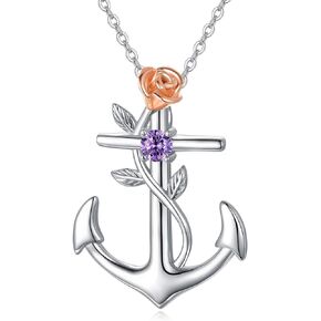 Anchor Rose Pendant Necklace Nautical Anchor Gifts Necklace Good Luck Boat Anchor Necklace for Best Friend Stainless Steel Viking Anchor Necklace for Men&Womens Sweethearts