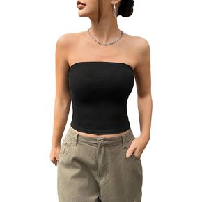 Floerns Women's Solid Bandeau Cropped Tops Strapless Sleeveless Crop Tube Top