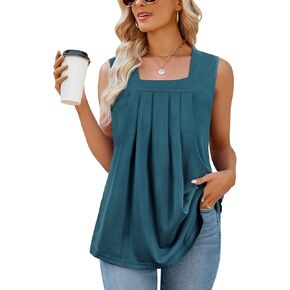 بلوزات نسائية صيفية ذات رقبة مربعة ومطويات وفضفاضة بدون أكمام من Viracy in Kuwait