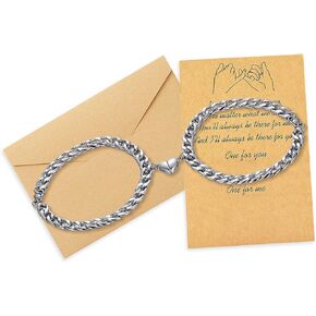 YANCHUN 2pcs Magnetic Couple Bracelets Set Sliver Chain Bracelet Peach Heart Bracelet Promise Couples Bracelets for Boyfriend Girlfriend Gifts